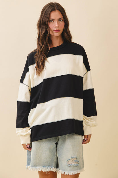 AEMI + CO - 8551GN Oversized Color Block Long Sleeve Pullover: Terracotta Butter / Contemporary / S