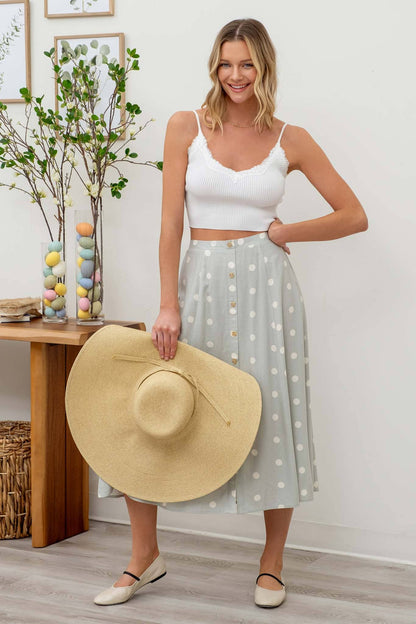 POLKA DOT BUTTON DOWN MIDI SKIRT