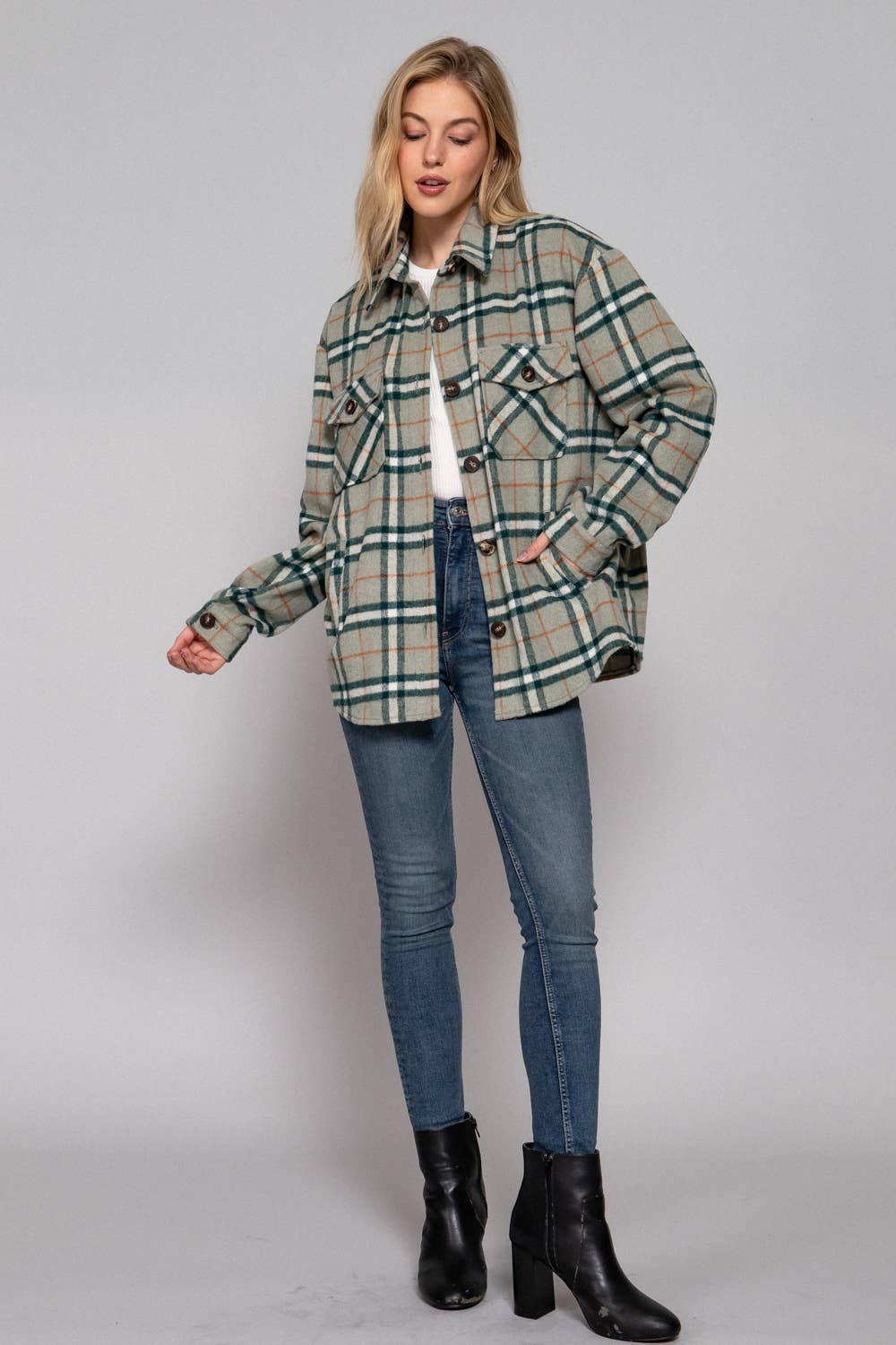 LONG SLEEVE WOOL BLEND PLAIF BUTTON DOWN