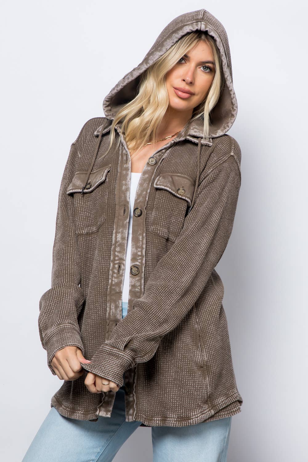 GARMENT DYE HEAVY WAFFLE KNIT HOODIE