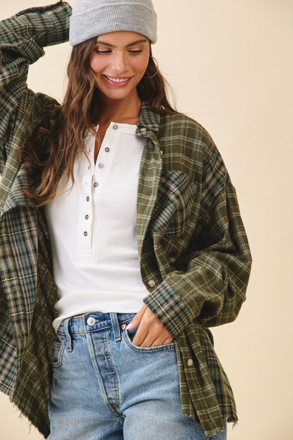 AEMI + CO - 8376EN Kambrie Plaid Flannel Shirt: Blue Multi / Contemporary / S