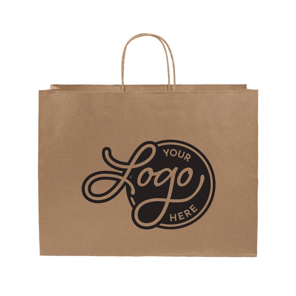 Store Supply Warehouse - Custom Logo Kraft Paper Bags w/ Black Ink: 1000 Pack / Medium (Cub) - 8 ¼"W x 4 ¾"D x 10 ½"H
