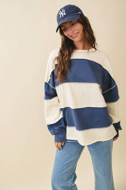 AEMI + CO - 8551GN Oversized Color Block Long Sleeve Pullover: Terracotta Butter / Contemporary / S