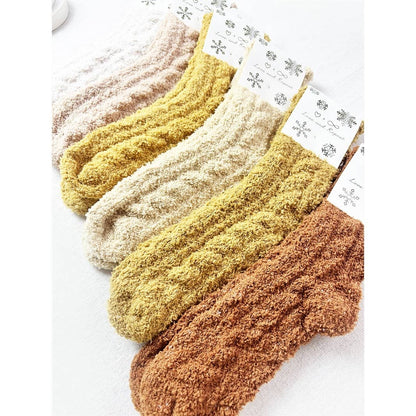 Love and Repeat - Neutral Tone Solid Cable Pattern Cozy Socks: MIX COLOR / ONE(12)