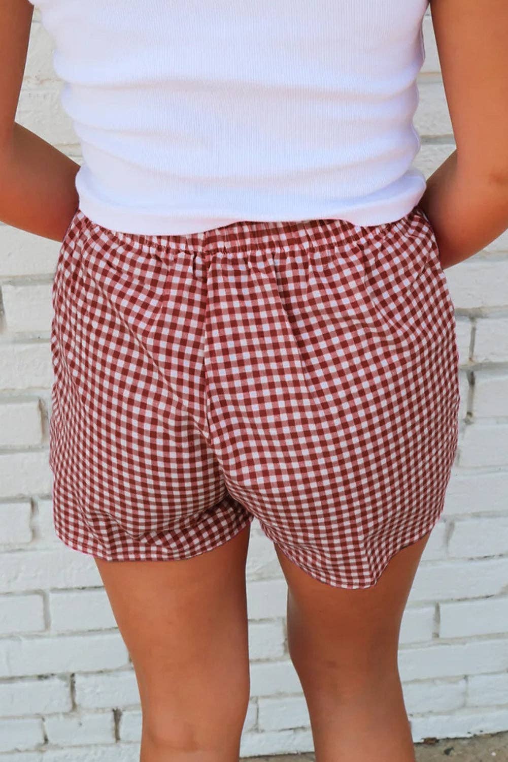 RED PLAID GINGHAM PRINTED HIGH WAIST SHORTS