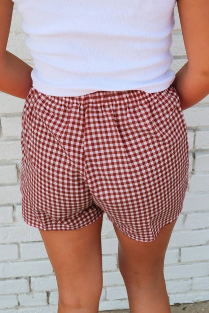RED PLAID GINGHAM PRINTED HIGH WAIST SHORTS