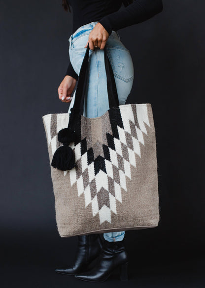 TAUPE, CREAM, BLACK AND AZTEC TOTE