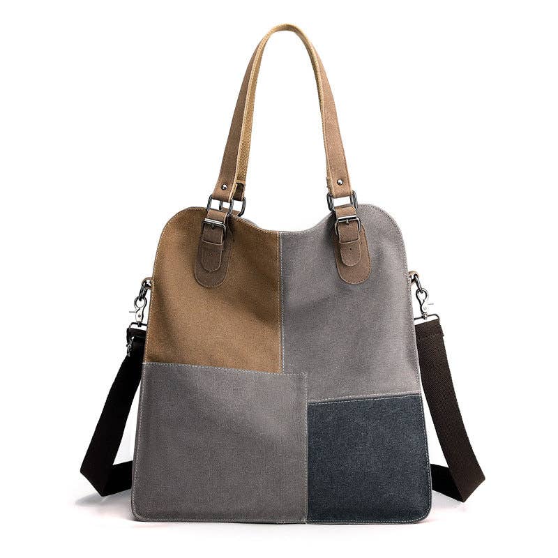 Aili's Corner - Colorblock Messenger Bag: Gray/Tan/Black