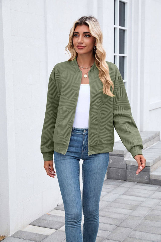 QUILTED ZIP UP BOMBER JACKET