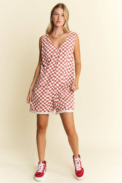 CHECKERED PRINT SHORTS ROMPER