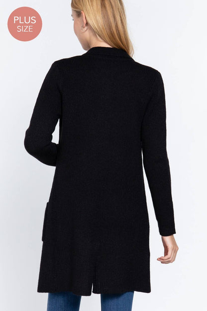 NOTCHED COLLAR SWEATER BLACK PLUS