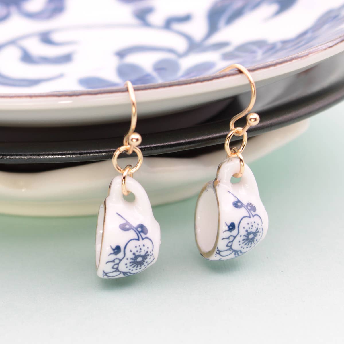 VINTAGE CERAMIC TEA CUP EARRINGS