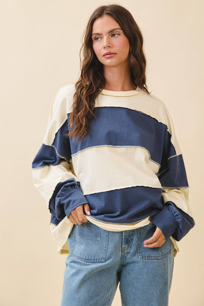 AEMI + CO - 8551GN Oversized Color Block Long Sleeve Pullover: Terracotta Butter / Contemporary / S