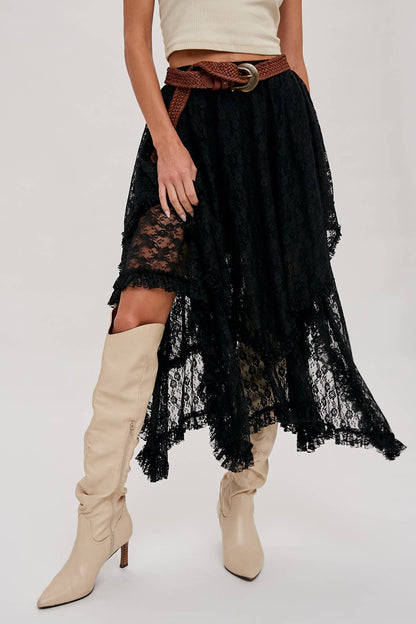 Bluivy - LACE TIER MIDI SKIRT: BLACK / L