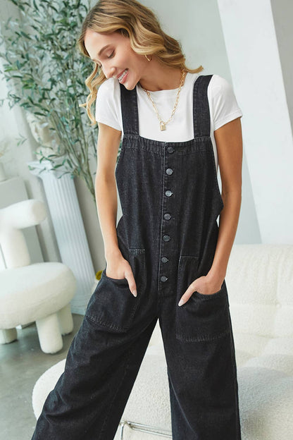 DENIM WIDE-LEG JUMPSUIT/OVERALL