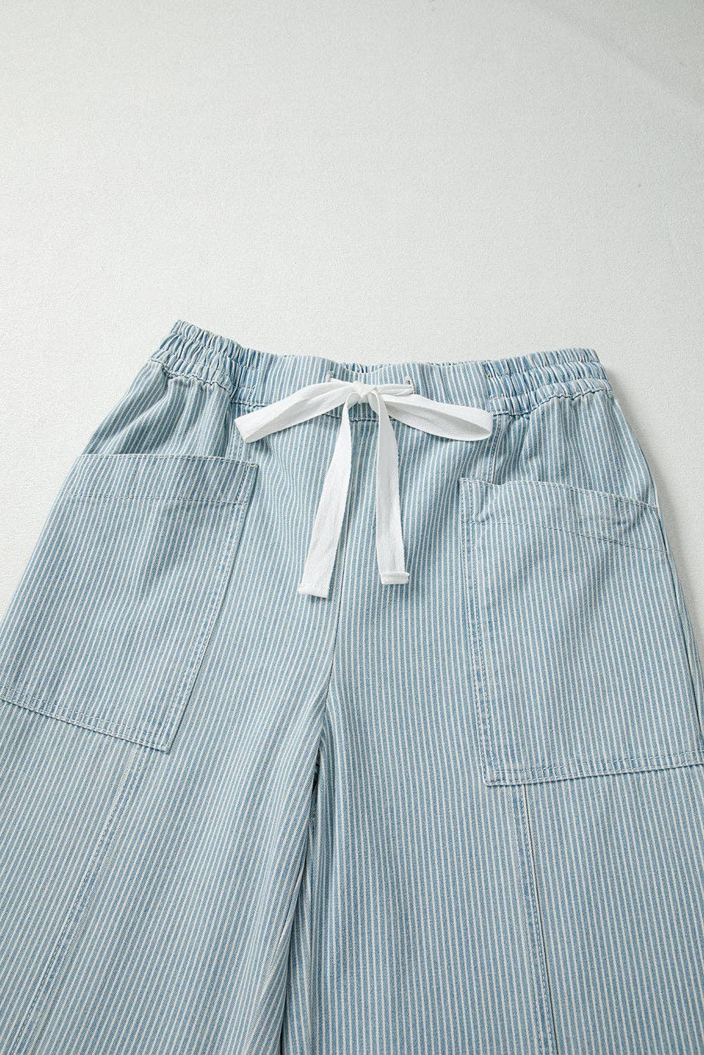 Lovesoft - Sky Blue Stripe Mid Rise Drawstring Waist Jeans: Sky Blue Stripe / 85%Cotton+15%Polyester / 10