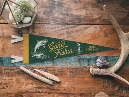 Benoit's Design Co. - Gone Fishin' Felt Pennant: Neutral / Mini Pennant