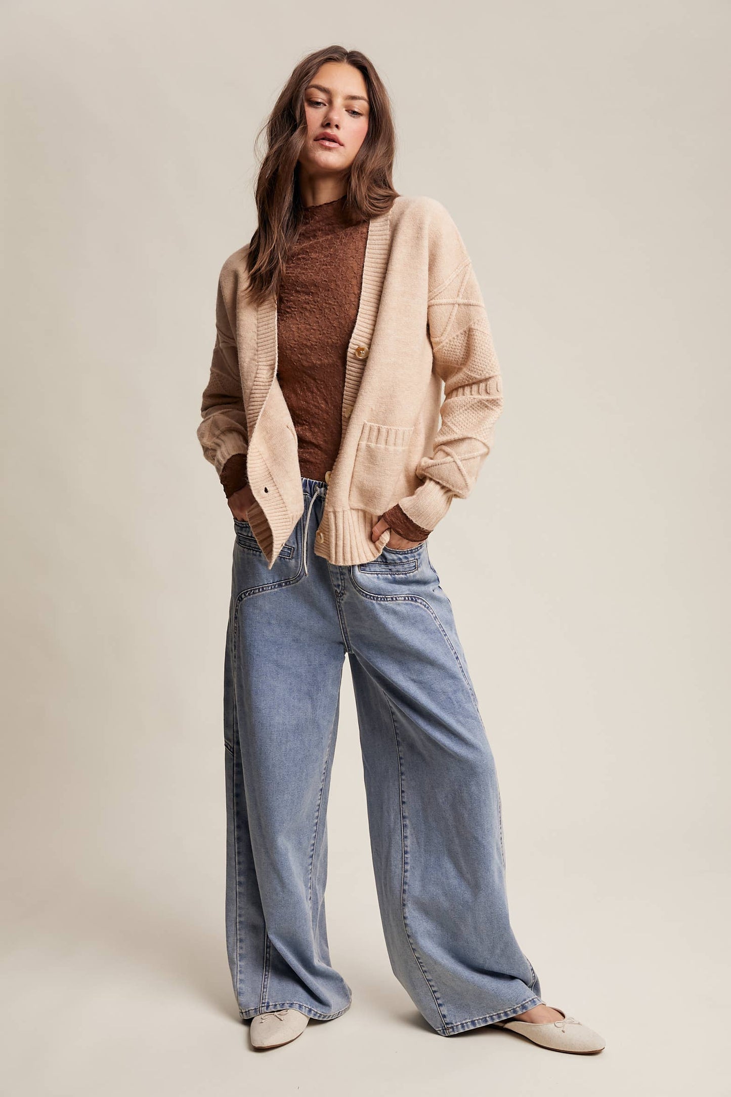 TEXTURED KNIT BUTTON-UP CARDIGAN