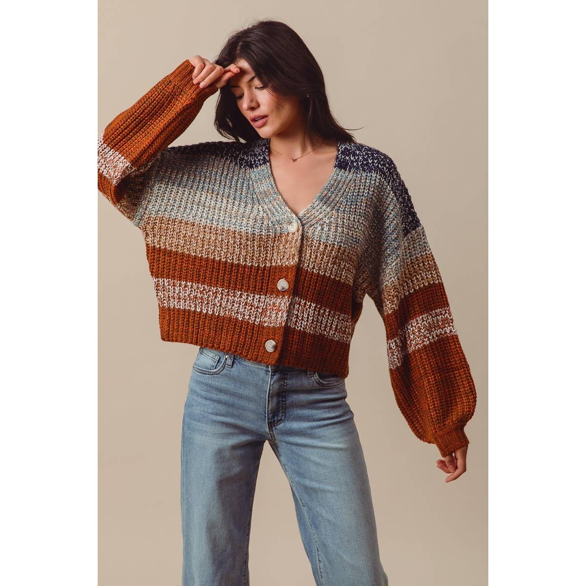 MULTI COLOR STRIPE SWEATER CARDIGAN
