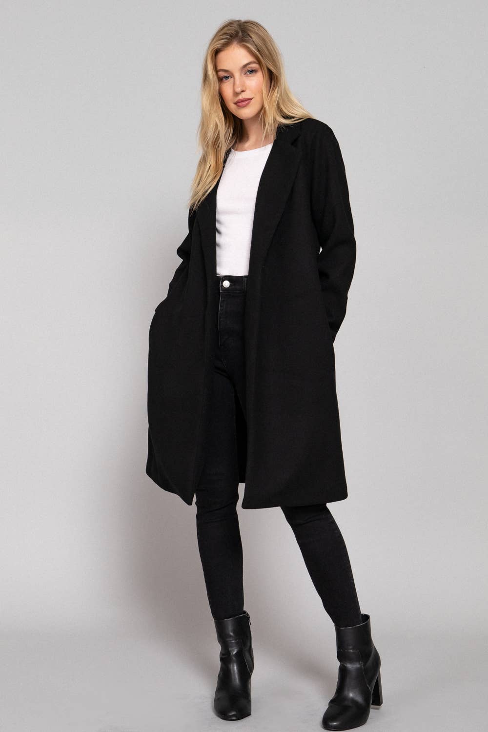BLACK LONG SOFT FELT COAT