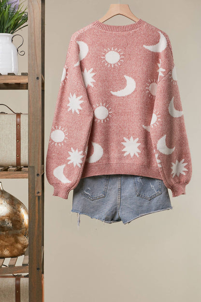 Mello. - Dreamy Moon and Star Pattern Sweater: Olive / S
