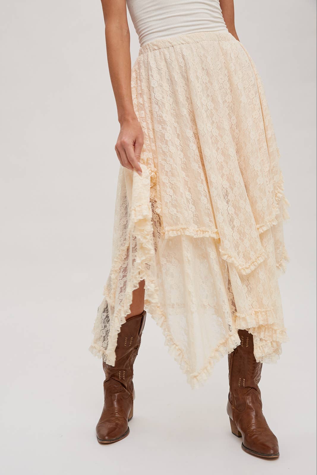 Bluivy - LACE TIER MIDI SKIRT: ECRU / M