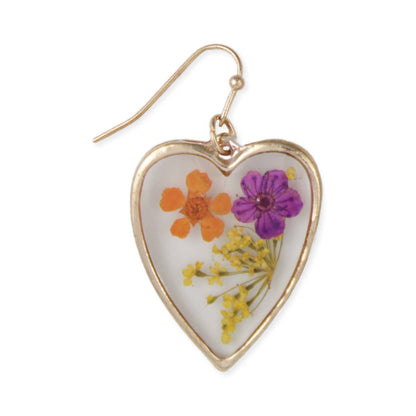 PURPLE AND ORANGE FLOWER HEART EARRINGS