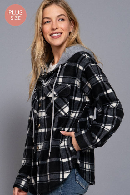 FLEECE PLAID HOODED JACKET PLUS