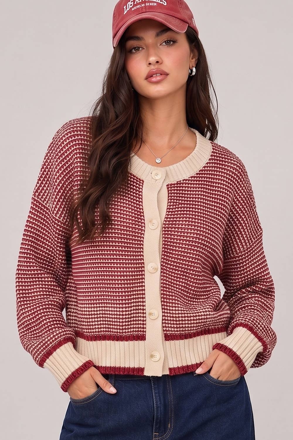 Color Pop Textured Knit Cardigan: RED