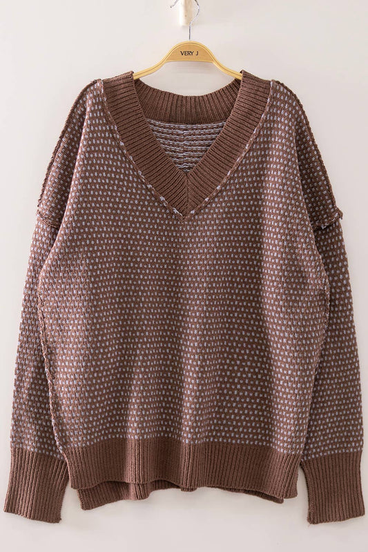 Contrast Stitch Reversible V-Neck Sweater