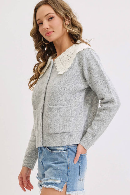 SOFT COZY LACE COLLAR CARDIGAN