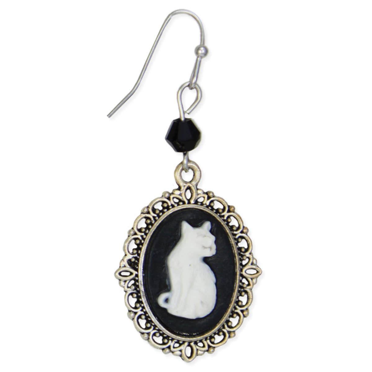 BLACK CAMEO WHITE CAT EARRINGS