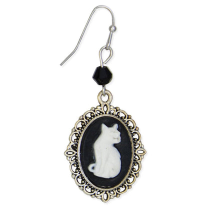 BLACK CAMEO WHITE CAT EARRINGS