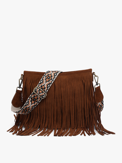 SADIE SUEDE FRINGE CROSSBODY WITH GUITER STRAP