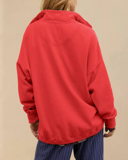 Lovesoft - Solid Fleece Sweatshirt Casual Oversized Snap Collar: Navy / 65%Polyester+30%Viscose   +5%Elastane / M