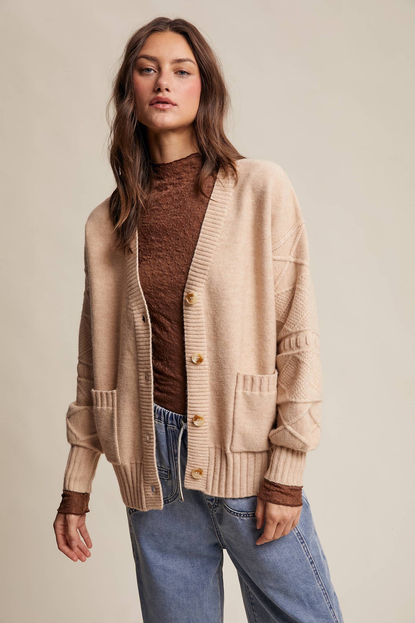 TEXTURED KNIT BUTTON-UP CARDIGAN