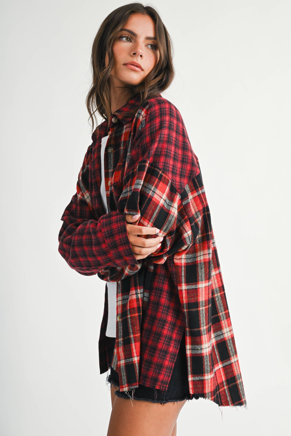 AEMI + CO - 8376EN Kambrie Plaid Flannel Shirt: Red / Contemporary / S