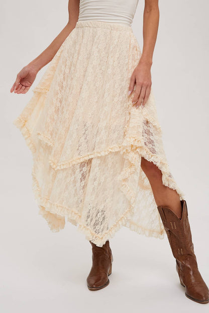 Bluivy - LACE TIER MIDI SKIRT: ECRU / M