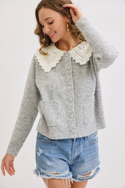 SOFT COZY LACE COLLAR CARDIGAN