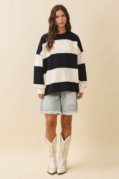 AEMI + CO - 8551GN Oversized Color Block Long Sleeve Pullover: Terracotta Butter / Contemporary / S