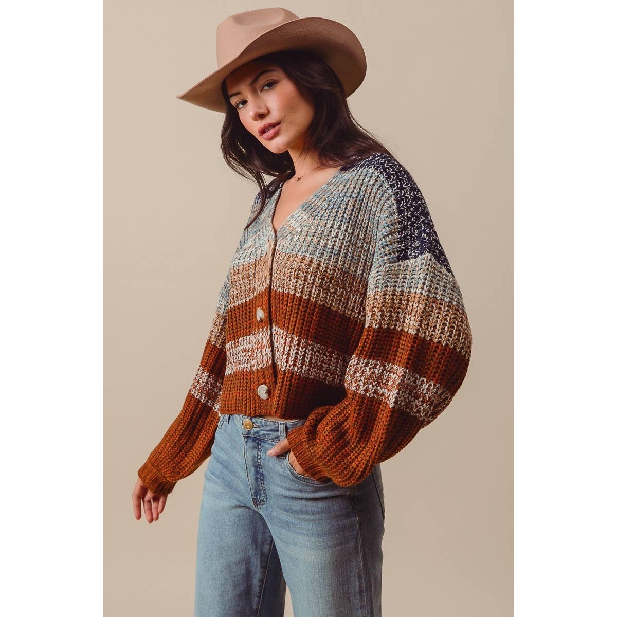 MULTI COLOR STRIPE SWEATER CARDIGAN