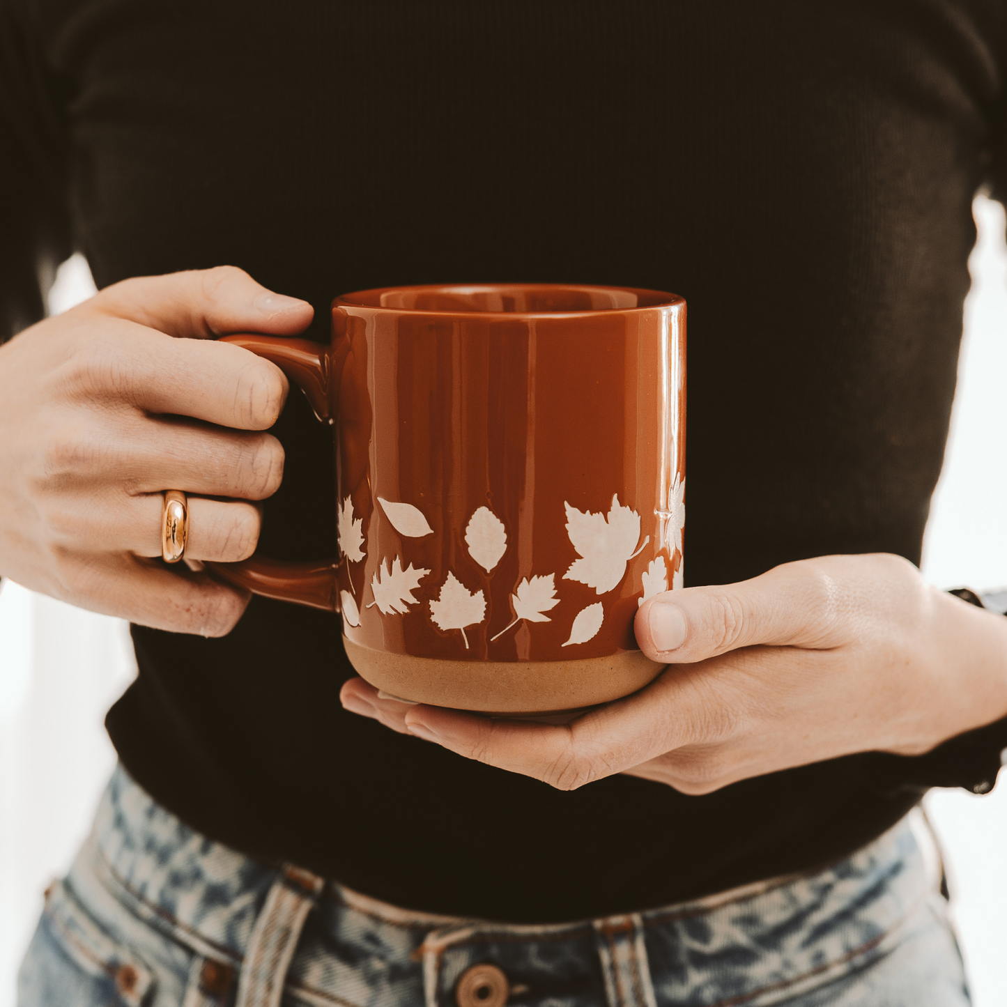 FALL LEAVES STONEWARE COFFEE MUG