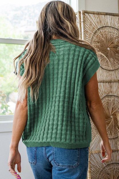 MIST GREEN ROUND NECK SHORT SLEEVE SWEATER TOP