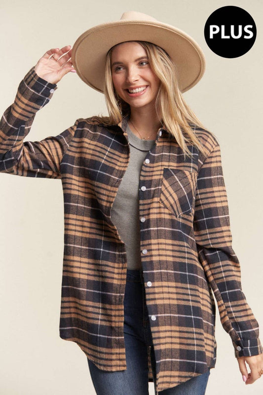 PLUS SIZE BUTTON DOWN PLAID SHIRT