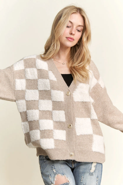 PUFF SLEEVE CHECKER CARDIGAN