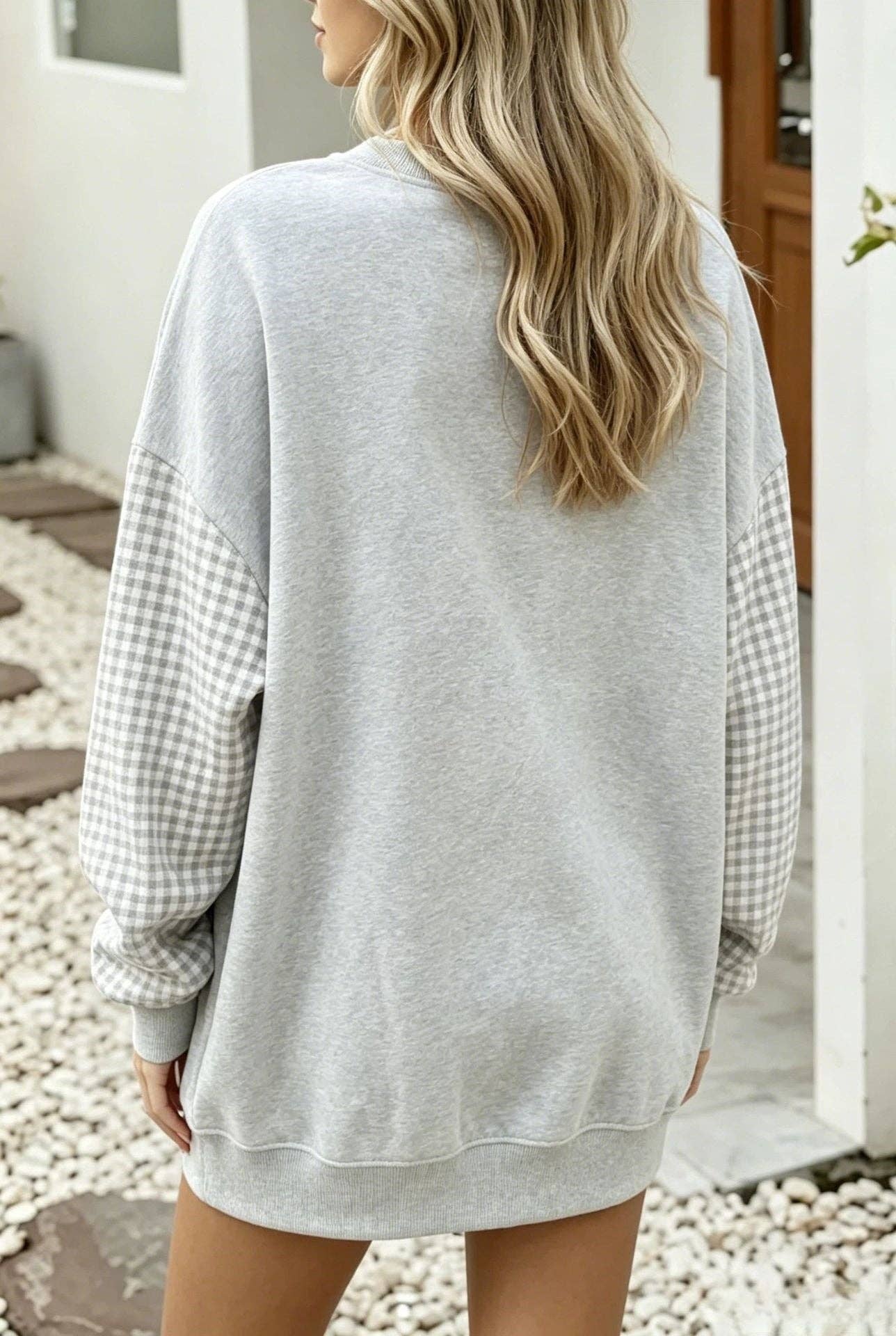 Lovesoft - Plaid Color Block Oversized Sweatshirt Casual Fall Pullover: Red / 65%Polyester+30%Viscose   +5%Elastane / L