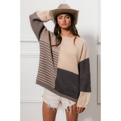 MIXED PATTERN BLOCK SWEATER
