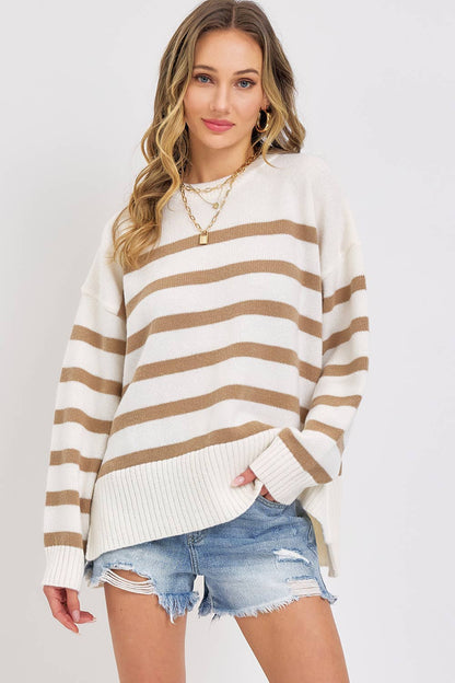 PULLOVER STRIPED OVERSIZE KNIT SWEATER