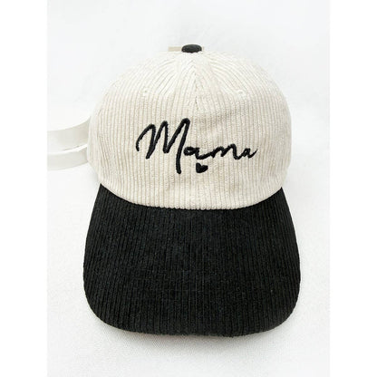 Love and Repeat - MAMA Embroidered Two Tone Corduroy Baseball Cap: BROWN / ONE(6)
