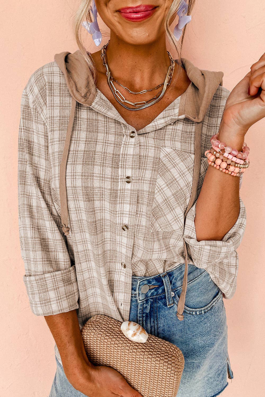 CHECKED LOOSE FIT HOODED FLANNEL